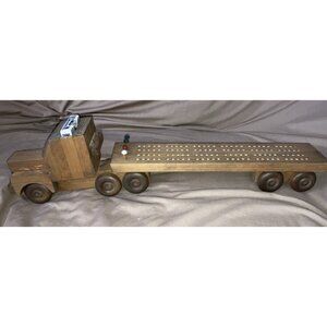 Wooden Semi Truck Cribbage Board W/scoring Pegs & Cards 23”